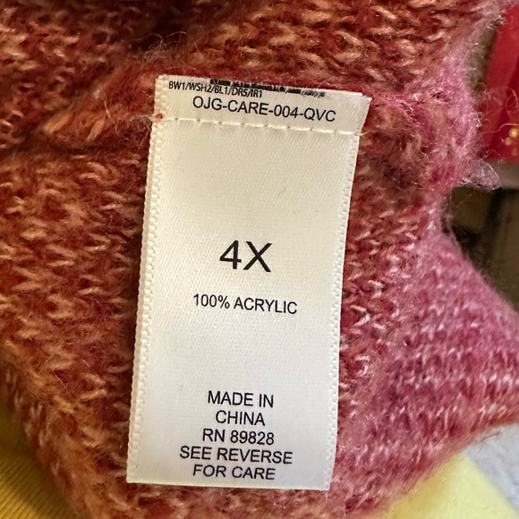 LOGO Lavish Lori Goldstein Red Camo Sweater V-Neck Sequin High Low 4X - Picture 12 of 15